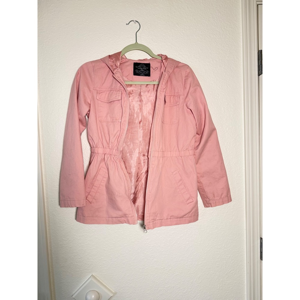 Louise Paris Kids Hooded Utility Jacket Girls Size L(14) Pink Cotton